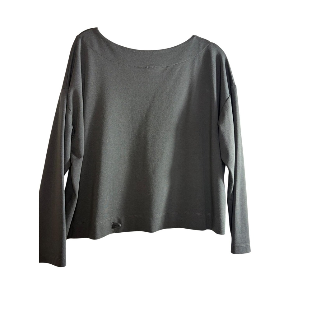Bryn Walker Womens Small Dark Olive Grey Boxy Boat Neck Top soft elevated basic - Picture 3 of 11